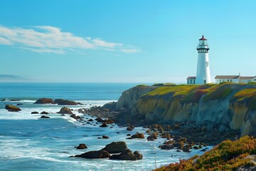 Lighthouse on a Cliff Overlooking the Ocean