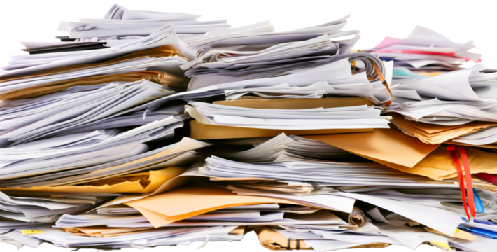 Pile or stack of many papers, paperwork documents, bureaucracy, messy finance report and accounting workspace