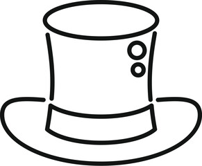 Black outline cylinder hat with buttons is standing on white background, simple style
