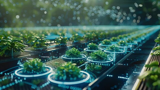 A smart warehouse on the farm equipped with 5G sensors monitoring the storage conditions of harvested crops ensuring quality and preventing spoilage.