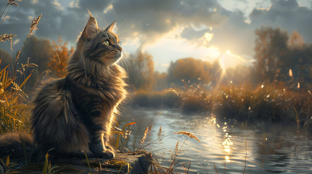 Beneath the dappled sunlight in a verdant garden, a young tabby kitten with mesmerizing eyes explores the lush grass, embodying the innocence and charm of domestic feline companionship amidst the unta