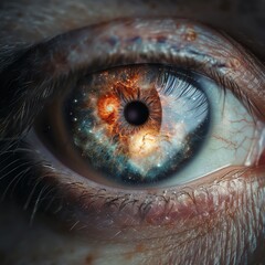 Digital artwork of a galaxy within an eye, art, cosmic vision