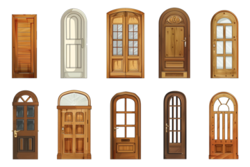 Set of house door elements isolated on transparent background
