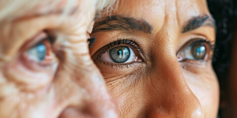 close-up of a person with eyes of different ages. Having Problem with Eyesight at Old Age