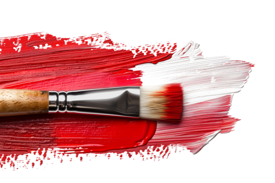 Brush strokes with red paint isolated on transparent background