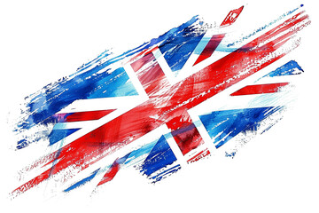 Abstract British flag in paint brush strokes isolated on transparent background