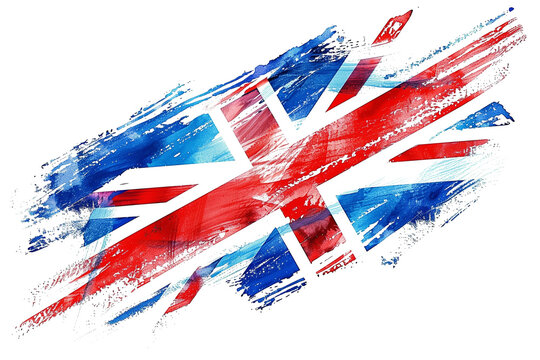 Abstract British flag in paint brush strokes isolated on transparent background