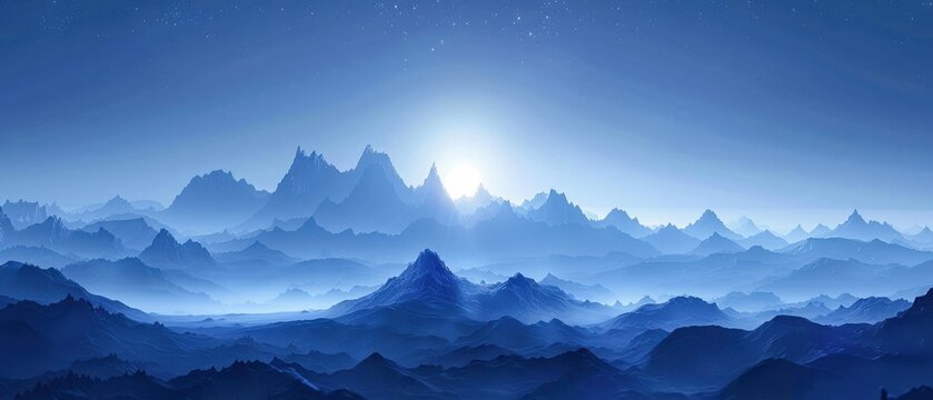 Enchanting Dark Blue Fantasy Landscape Vector Illustration Representing Hope and Imagination