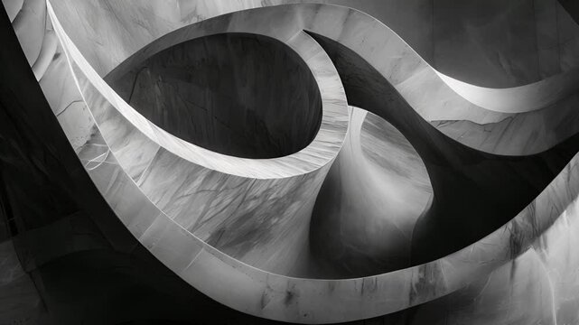 The graceful curves and twists of s in a slab of marble. Black and white art