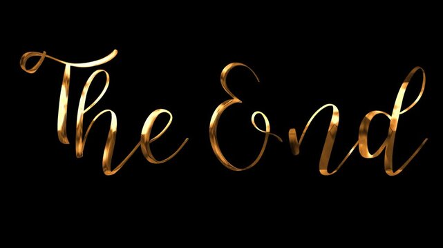 The End in gold cursive font symbolizes elegance and sophistication, suitable for book covers, posters, invitations, and fashion designs
