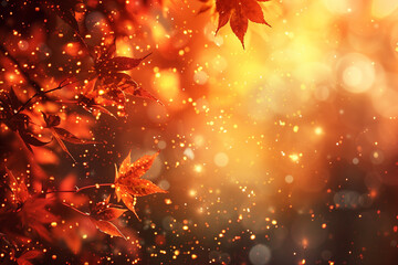 Autumn leaves on branches on sparkling bokeh background.