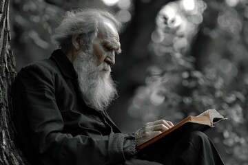 Literary giant - Lev Nikolayevich Tolstoy, intense gaze and thoughtful demeanour, profound wisdom, intellectual depth of one of russia's greatest novelists, philosophers, reflecting enduring legacy.