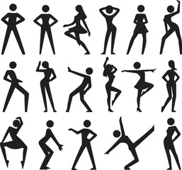 Stick characters. Posture icon action figures symbols human body silhouettes vector simple collection. Figure pose silhouette stick various, grateful action illustration