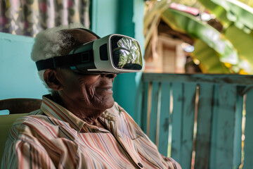 Photography of elder people enjoying the technology with glasses of virtual reality