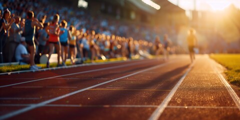 Detailed view of Paris Olympic stadium running track with tribunes in the background