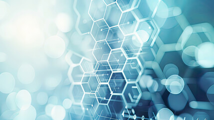 Abstract medical and technology background with hexagons blue and white tones representing innovation in healthcare health science and research