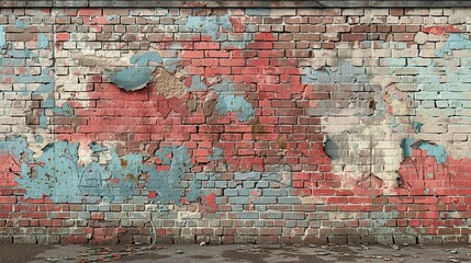 Distressed brick wall texture with graffiti and peeling paint, offering an edgy, urban feel for illustrations needing a gritty background element. , Minimalism,