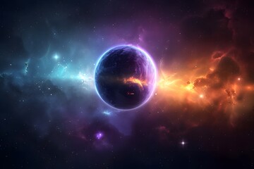 Vibrant colorful planet in luminous nebula deep space scene