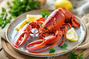 Freshly Cooked Lobster With Lemon Slices And Herbs Delicious Seafood Cuisine Concept