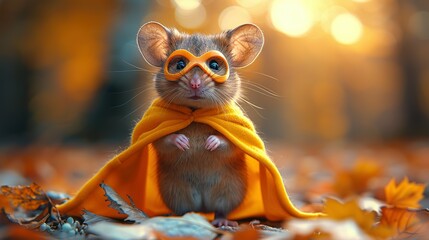 Adorable Mouse Hero in Mask and Cape