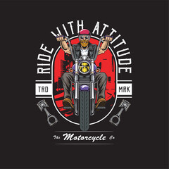 Vector Illustration of Man Riding Chopper Motorcycle in Front View with Vintage Illustration Available for Tshirt Design