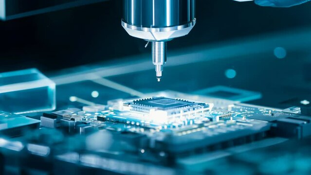 Close-Up of Robotic Arm Assembling Advanced Circuit Board