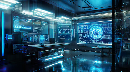 Fototapeta premium Photorealistic image of a high-tech health data analysis system sleek and intuitive design soft blue lighting 