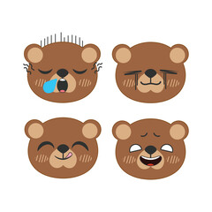 Vector set of cute brown bear face stickers