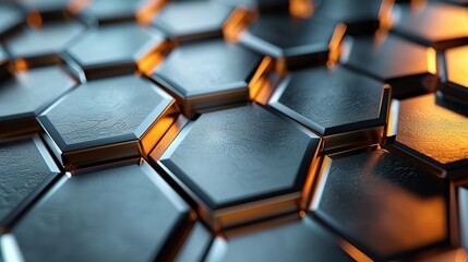Obraz premium Hexagonal grid background with a metallic texture, creating a sleek and futuristic pattern perfect for tech interfaces, industrial designs, and modern decor. , Minimalism,