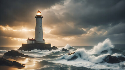 lighthouse on the shore of the sea generated by AI technology