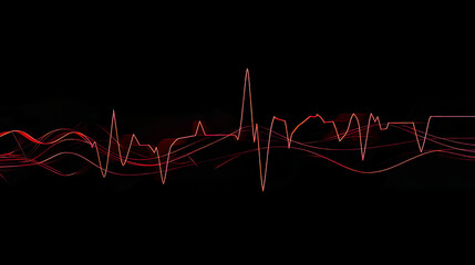 Sketch of a heartbeat chart detailed and precise red heartbeat line black background  focusing on cardiology and health monitoring 