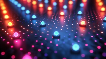 Vibrant polka dot texture with neon-colored dots on a dark background, creating a bold and energetic pattern ideal for nightlife-themed designs and party invites. , Minimalism,