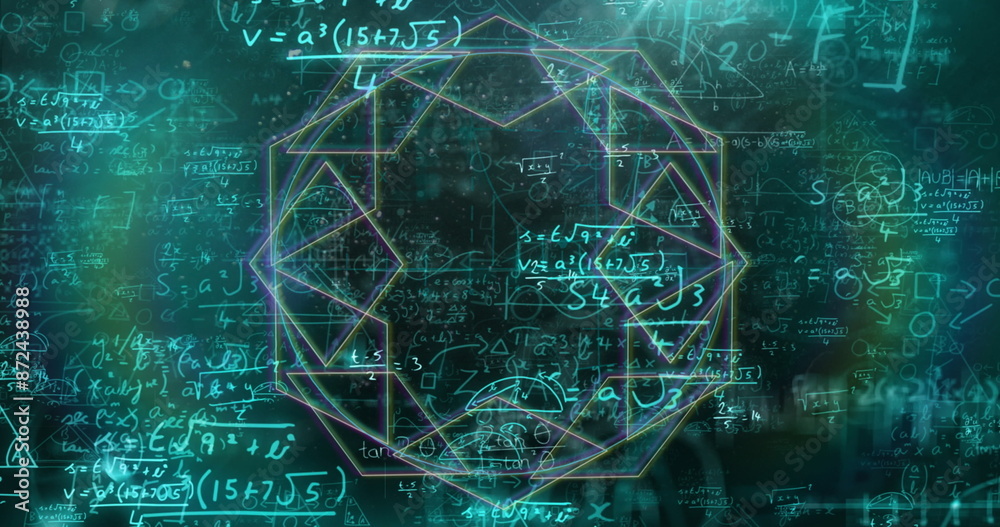 Poster image of globe and mathematical data processing on black background