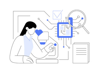 Circuit boards inspection abstract concept vector illustration.
