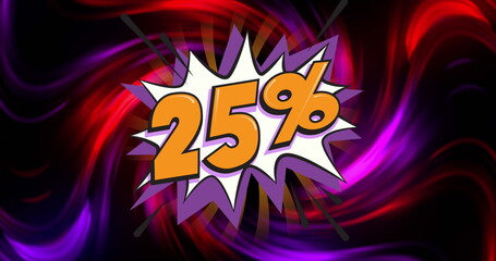 Image of 25 percent on retro speech bubble and light trails background
