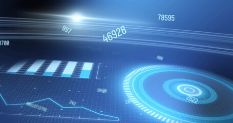Image of scope scanning and data processing over blue background
