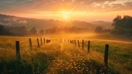 Obraz premium Sun-kissed meadows in idyllic setting