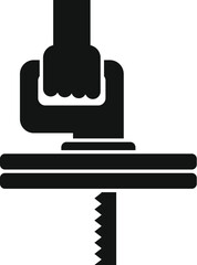 Black glyph icon for a worker using an electric jigsaw to cut a wood plank