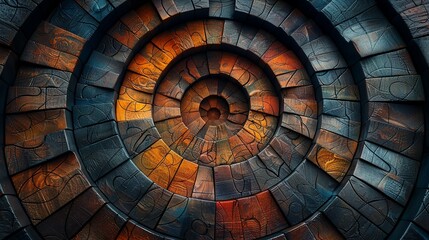 Fototapeta premium Labyrinth-inspired texture with overlapping circles, creating a complex and intriguing background pattern. , Minimalism,