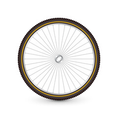 Realistic 3d retro bicycle wheel. Bike rubber tire, shiny metal spokes and rim. Fitness cycle, touring, sport, road and mountain bike. Vector illustration