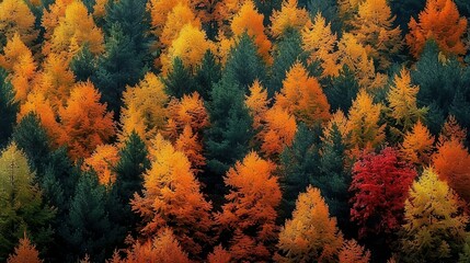 Autumnal Forest Canopy From Above