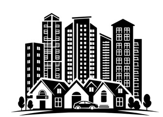 Obraz premium Residential building, apartement , office and house, cityscape, city town , vector illustration 