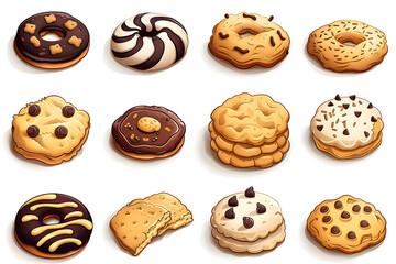 Chocolate cookies set collection illustration