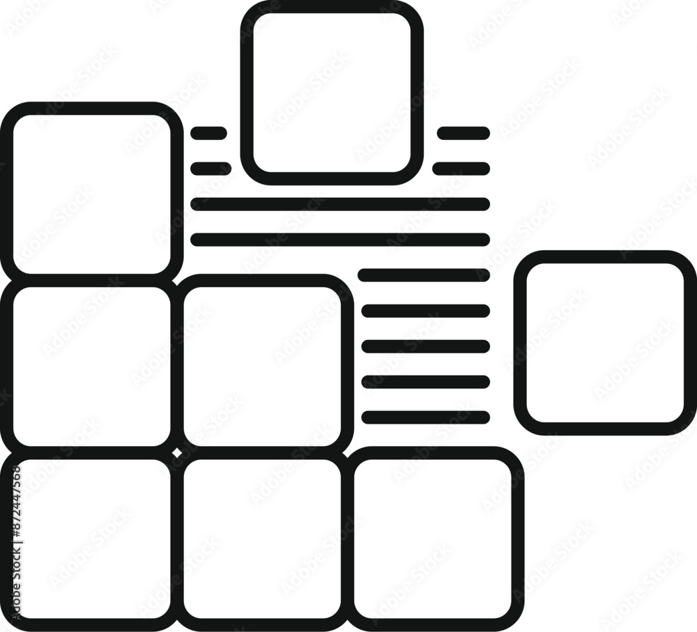 Poster simple icon of a modular system processing data represented by lines connecting squares