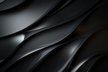 Fototapeta premium Black abstract metallic waves, 3D folded surfaces for modern dark background and design