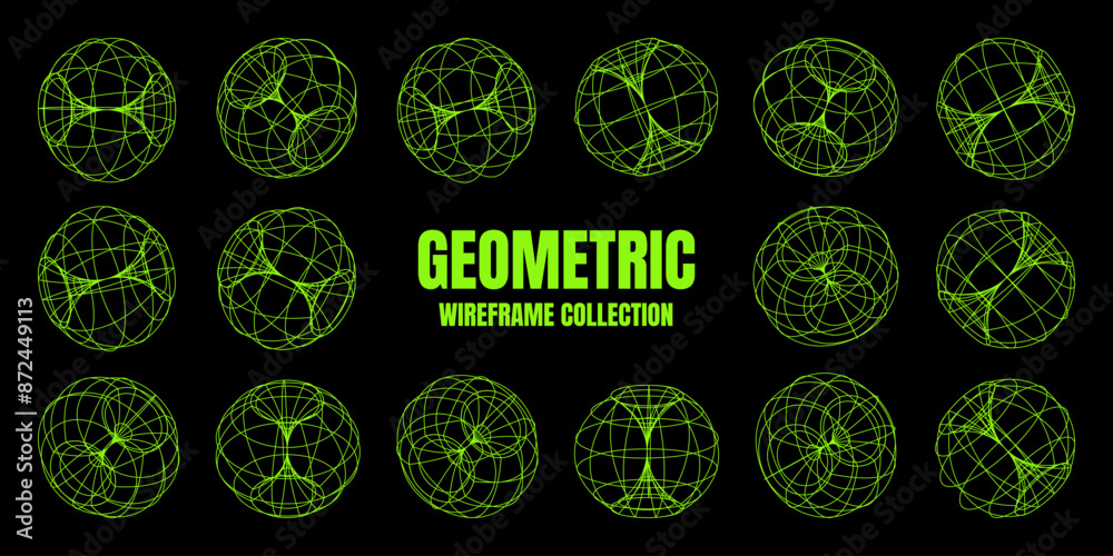 Wall mural wireframe lined shapes. perspective mesh, 3d grid. low poly geometric elements. retro futuristic des