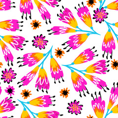 Obraz premium Seamless pattern with abstract flowers print on white background.; Creative texture for fabric; wrapping; textile; wallpaper. Bright Vector illustration in modern style