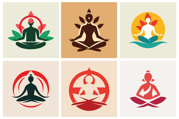 Various types of Yoga Logo icon silhouette vector art illustration
