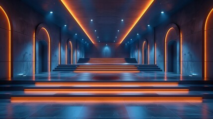 Contemporary stage podium with editable graphics and dynamic light control. , Minimalism,