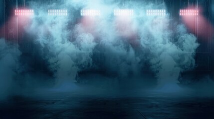 Obraz premium Smoke-Filled Room with Neon Lights